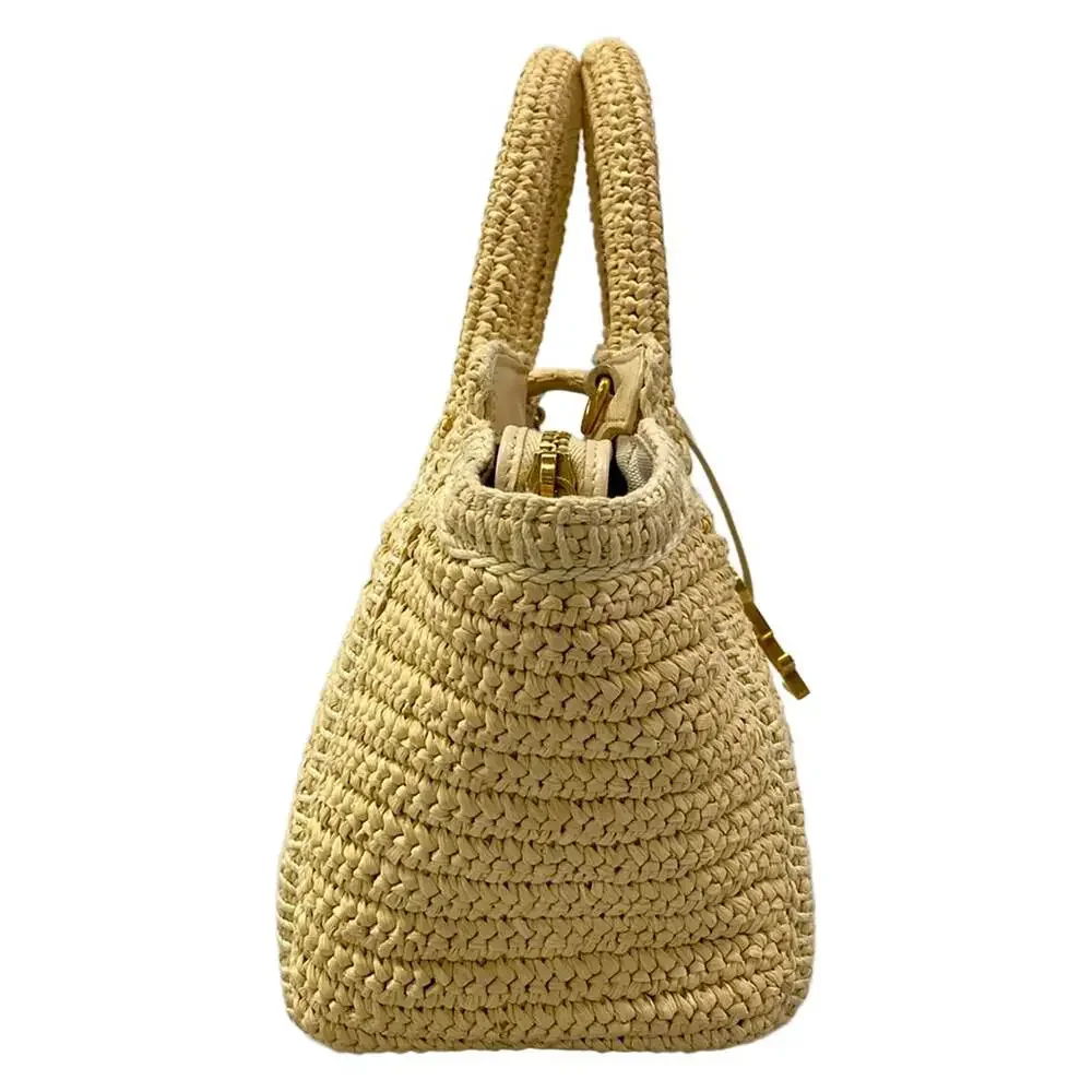 Saint Laurent PARIS Baby Downtown Cavas Handbag 436834 Beige Cream Raffia - Picture 2 of 15
